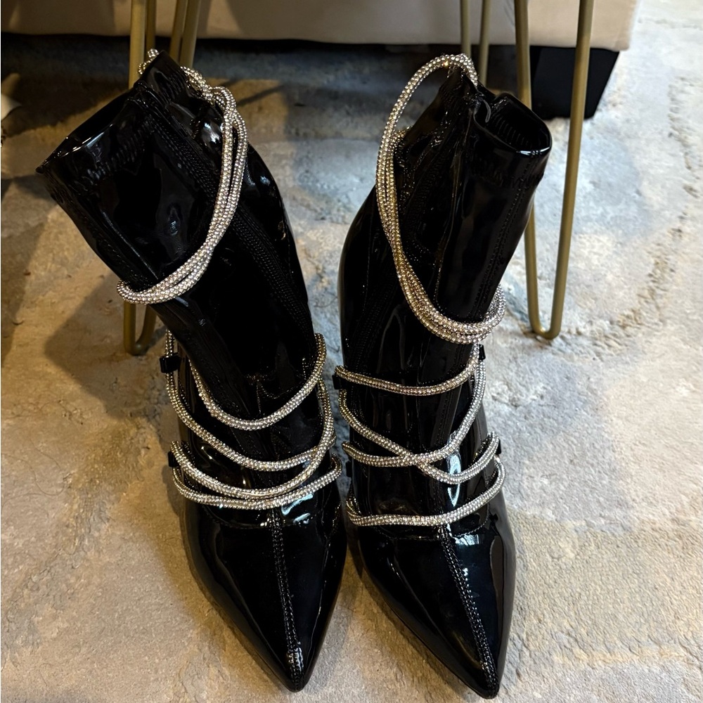 Azalea Wang Alessi Patent Heeled Boots with Silver Accents